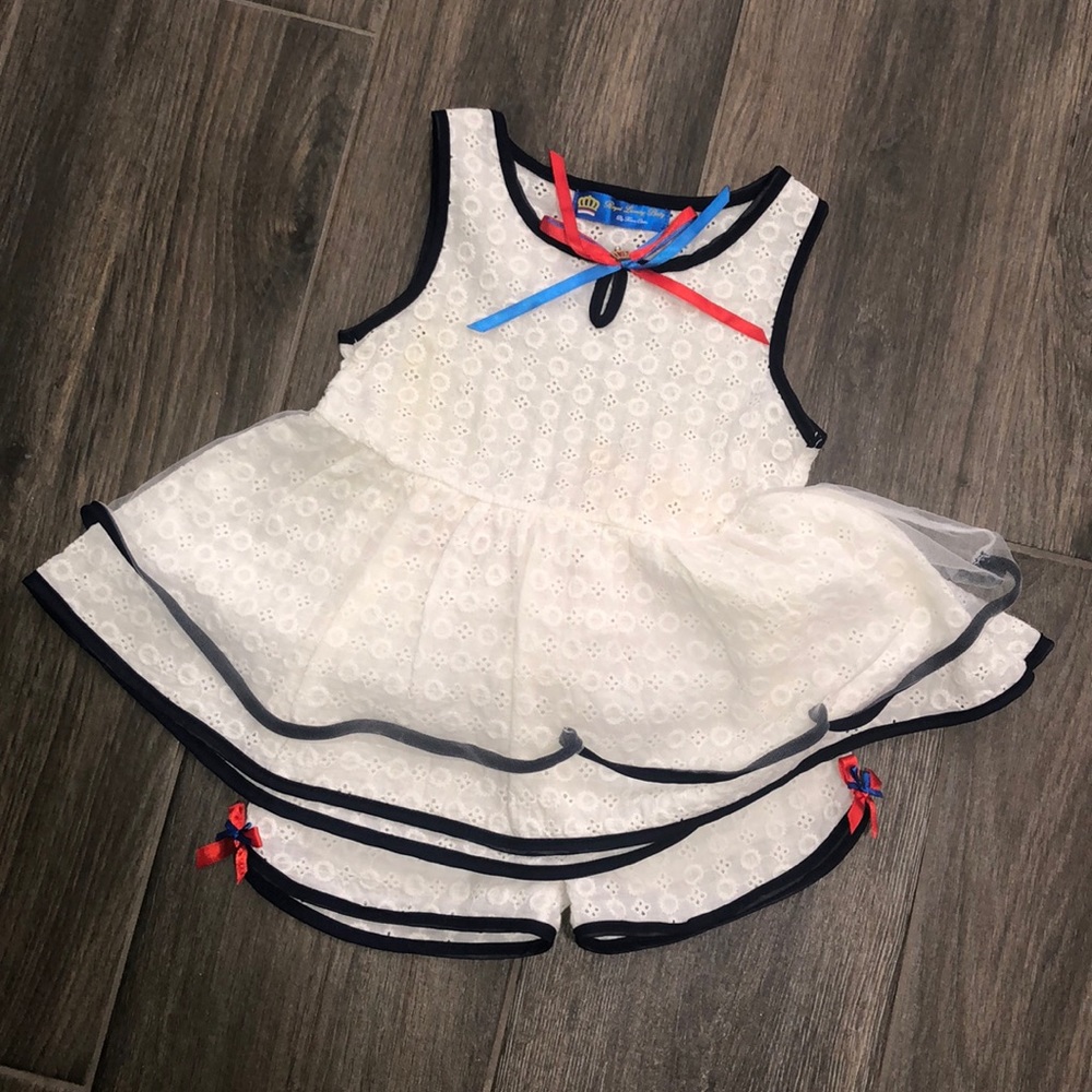 Couture 2T / 3T white lace and tulle top and shorts set